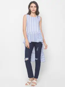 Globus Blue & White Striped High-Low Longline Top