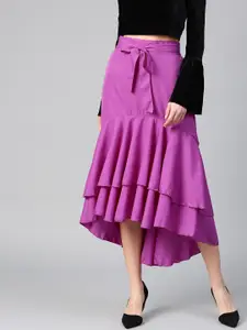 Bitterlime Women Purple Solid Peplum Knee-Length Skirt