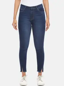 People Women Blue Tapered Fit High-Rise Light Fade Jeans