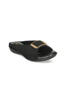 Shoetopia Women Black Embellished Mules with Buckles Flats