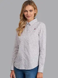 Beverly Hills Polo Club Women White Slim Fit Floral Opaque Printed Casual Shirt