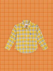 U.S. Polo Assn. Kids Boys Yellow Tartan Checks Opaque Checked Casual Shirt