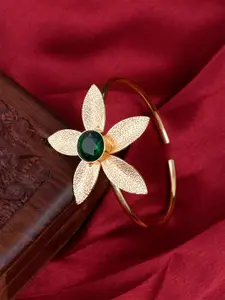 Silvermerc Designs Women Gold-Plated & Green Brass Agate Handcrafted Cuff Bracelet