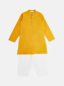 indus route by Pantaloons Boys Mustard Yellow Regular Pure Cotton Kurta with Pyjamas