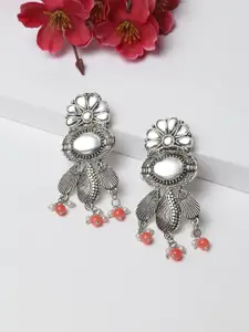 Moedbuille Silver-Toned & Orange Contemporary Drop Earrings