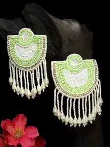 Moedbuille Green & White Beads Studded Handcrafted Tasselled Chandbalis
