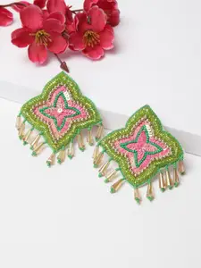 Moedbuille Green & Pink Contemporary Drop Earrings