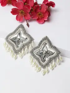 Moedbuille Silver-Toned &  Off White Beads & Sequins Contemporary Design Studs