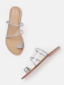 Carlton London Women Transparent & Grey Solid One Toe Flats