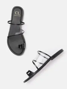 Carlton London Women Transparent & Black Solid One Toe Flats