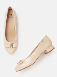 Carlton London Women Nude-Coloured Glossy Finish Ballerinas with Bow Detail