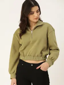 FOREVER 21 Women Olive Green Sweatshirt
