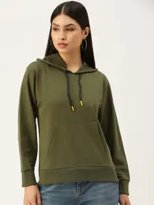 FOREVER 21 Women Olive Green Hooded Sweatshirt