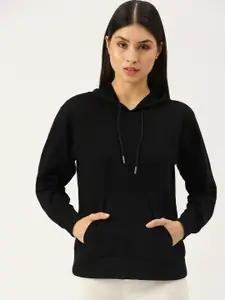 FOREVER 21 Women Black Solid Hooded Pullover Sweatshirt