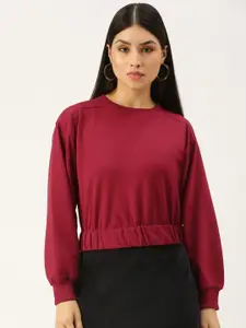 FOREVER 21 Women Maroon Drop Shoulder Crop Sweatshirt