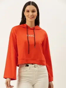 FOREVER 21 Women Orange Embroidered Hooded Sweatshirt