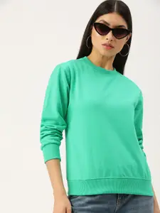 FOREVER 21 Women Sea Green Solid Pullover Sweatshirt