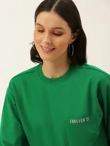 FOREVER 21 Women Green Sweatshirt with Printed Detail