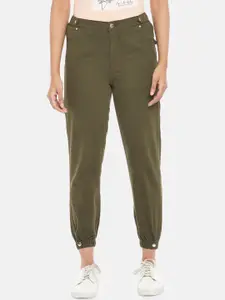 People Women Olive Green Solid Pure Cotton Jogger Jeans