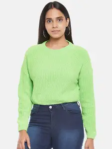 People Women Green Pure Wool Pullover Sweater