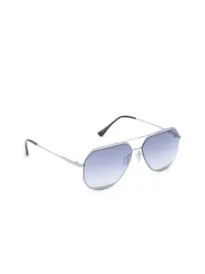 French Connection Men Blue Lens & Silver-Toned Aviator Sunglasses with UV Protected Lens