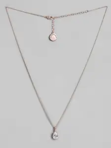 Forever New Rose Gold-Plated Tear Drop Cubic Zirconia-Studded Pendant
