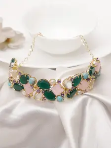 XAGO Women Pink & Green Brass Gold-Plated Enamelled Necklace