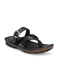 Hitz Men Black Leather Comfort Sandals