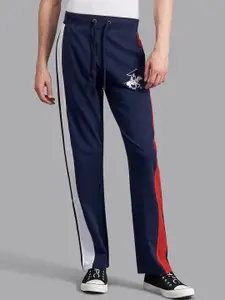 Beverly Hills Polo Club Men Navy Blue & Red Solid Straight-Fit Cotton Track Pants
