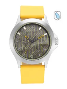 Fastrack Men Multicoloured Brass Printed Dial & Yellow Leather Straps Analogue Watch 3220SL03