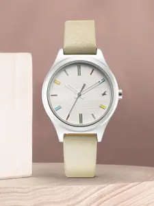 Fastrack Women White Brass Dial & Grey Leather Straps Analogue Watch 6152SL06