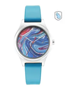 Fastrack Women Multicoloured Brass Printed Dial & Blue Leather Straps Analogue Watch 6152SL05