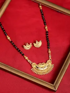 PANASH Gold-Plated Beaded Mangalsutra With Earrings