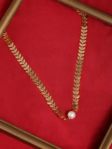 PANASH Women Gold-Toned Pearl Beaded Handcrafted Collar Necklace