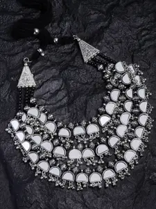 PANASH Silver-Toned & Black German Silver Oxidised Necklace