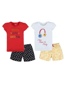 PLUM TREE Set Of 2 Girls Multicoloured Printed Top with Shorts