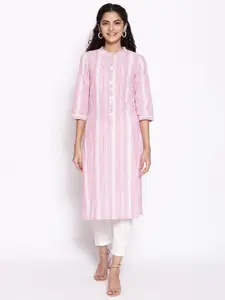 AURELIA Women Pink & White Striped Kurta