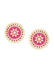 ASMITTA JEWELLERY Gold Plated Pink & Gold-Toned Circular Studs Earrings