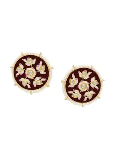 ASMITTA JEWELLERY Maroon & White Alloy Gold Plated Contemporary Studs Earrings