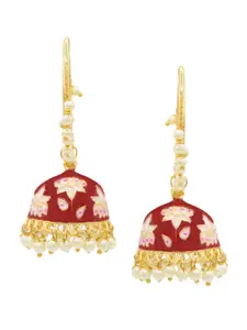 ASMITTA JEWELLERY Red Gold Plated Enamelled Dome Shaped Jhumkas Earrings
