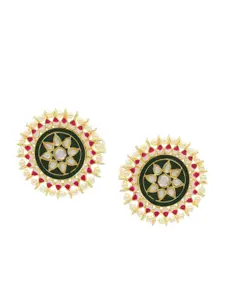 ASMITTA JEWELLERY Gold Plated Green & Pink Circular Studs Earrings