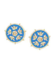 ASMITTA JEWELLERY Blue & Gold-Toned Circular Studs Earrings