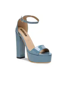 Flat n Heels Blue Block Sandals with Buckles