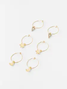 Accessorize London Pack Of 3 Gold-Toned Celestial Contemporary Hoop Earrings