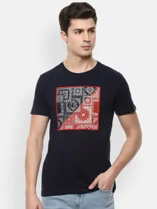 Louis Philippe Jeans Men Navy Blue Graphic Printed Slim Fit T-shirt