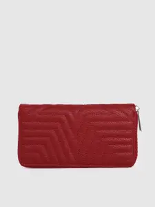 Accessorize Women Red Self Design Quilted Zip Around Wallet