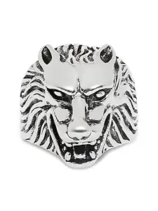 OOMPH Men Silver Stainless Steel Vintage Gothic Wild Wolf Ring