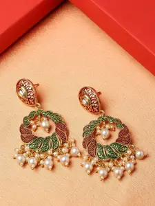 OOMPH Red & Green Circular Chandbalis Earrings