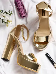 Flat n Heels Women Gold-Toned Platform Heels