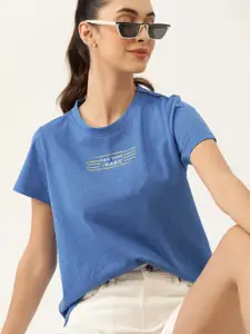DressBerry Women Blue Typography T-shirt